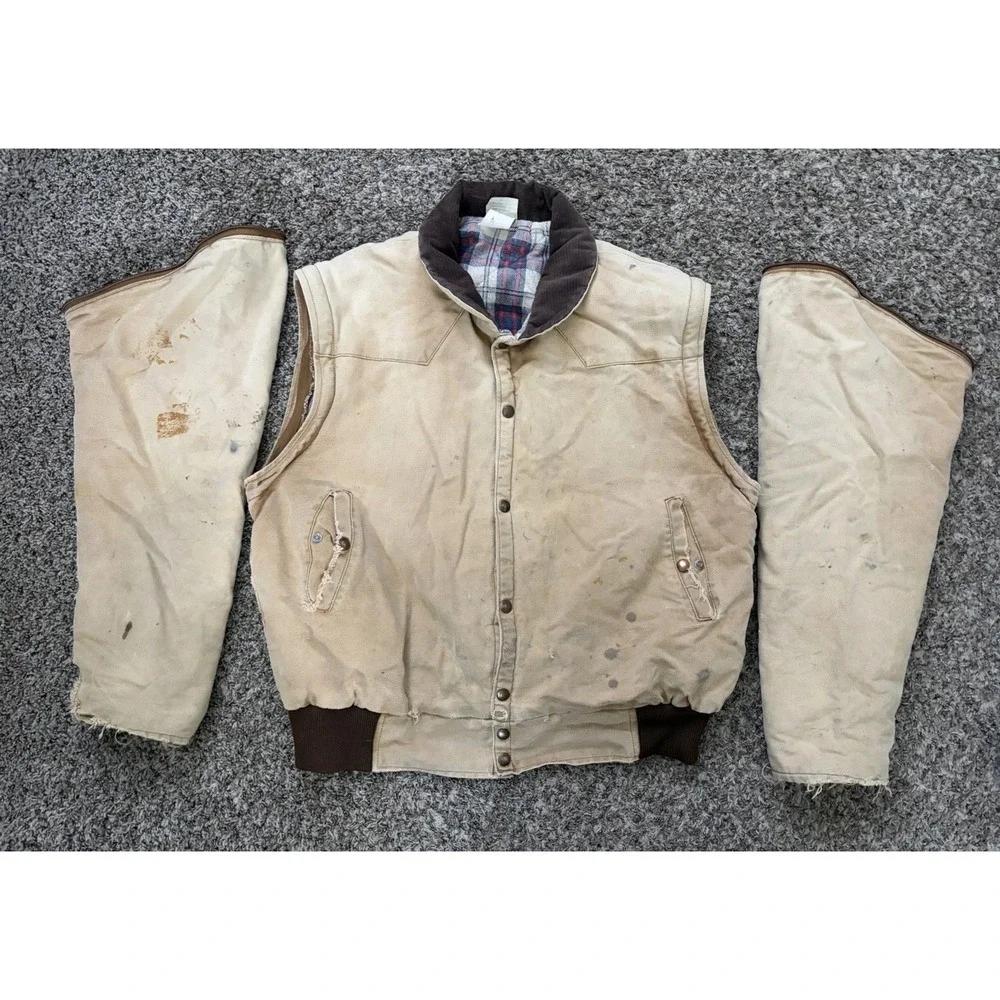 Pella Big Dutch Canvas Work Coat Distressed Flannel Lined Convertible Large USA